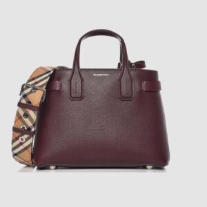 BURBERRY SMALL BANNER MAHOGANY RED LEATHER AND VINTAGE CHECK BAG